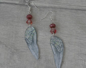 Angel/Fairy Wing Earrings, Wing Illustration, Dangle Earrings, Pink Jewelry