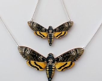 Death&#39;s Head Moth Necklace, Wood Jewelry