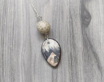 Collar con colgante de lobo, colgante de lobo, bosque, collar con animales