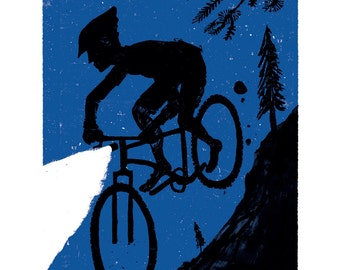 Starlight! Mountain Bike Rider at Night, Giclee Print 210x300mm signed and numbered 2 of 100