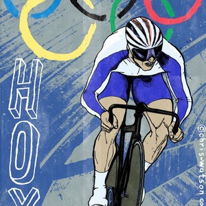 Olympic Cyclist Chris Hoy, signed and numbered edition, 2 of 25, large 350mm x 500mm Giclee Print by Chris Watson image 1