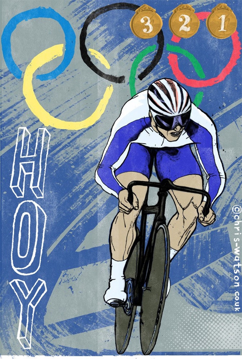 Olympic Cyclist Chris Hoy, signed and numbered edition, 2 of 25, large 350mm x 500mm Giclee Print by Chris Watson image 1