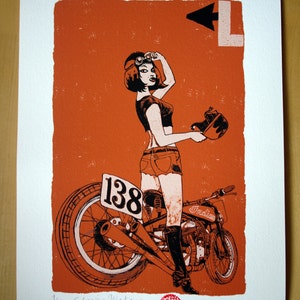 Signed edition no.10 of 48 Motorcycle Racer and Indian Scout, Giclee 250x350mm