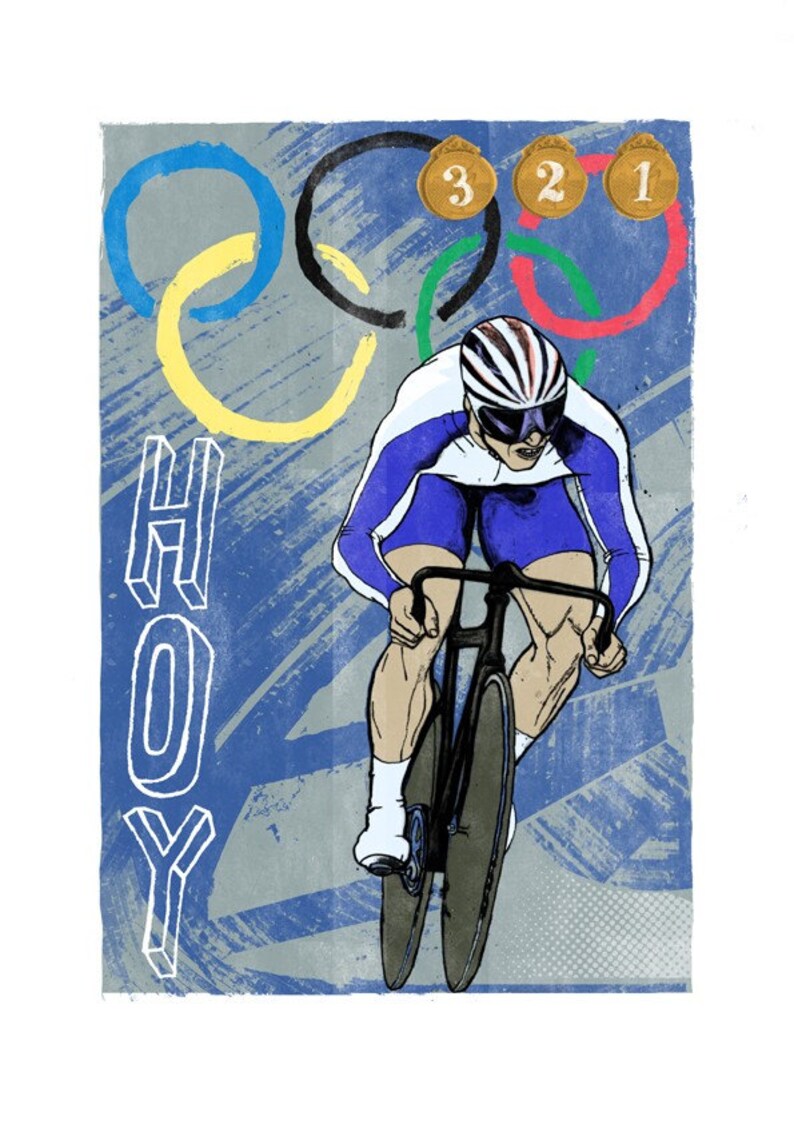 Olympic Cyclist Chris Hoy, signed and numbered edition, 2 of 25, large 350mm x 500mm Giclee Print by Chris Watson image 2