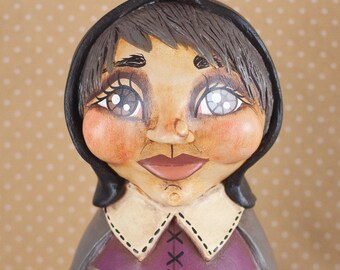 Halloween Crone Old Witch Milky Eyed Doll or Paperclay Sculpture Whimsical Bewitching OOAK Folk Art