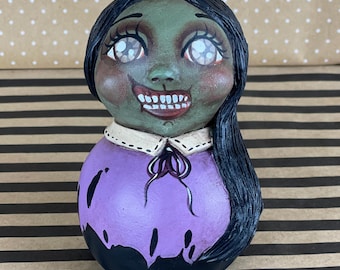 Paperclay Cute Funny Halloween Zombie Girl Handsculpted One of a Kind Kentucky Made Folk Art Doll or Sculpture