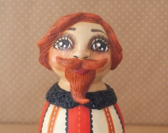 Handculpted Paperclay Halloween Folk Art Circus Bearded Lady Doll or Sculpture -- One of a Kind Whimsical, Cute, Funny