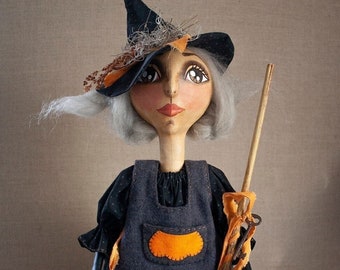 Pumpkin Witch Hag One of a Kind Handpainted Halloween Folk Art Doll