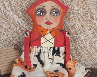 Sweet Red Headed Witch Halloween Soft Sculpture Folk Art Doll (Li'l Critter) OOAK Sweet Whimsical