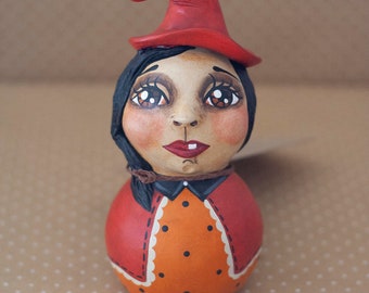 Sweet Handsculpted Paperclay Halloween Funny Toothy Witch OOAK Folk Art Doll or Sculpture