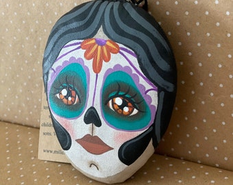 Dia de los Muertos Day of the Dead or Halloween Whimsical Handpainted Folk Art Skeleton Skull Ornament