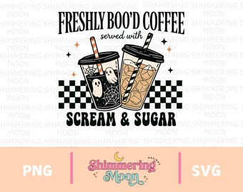 Café recién hecho SVG PNG / Diseño fantasma de café de Halloween / Gráfico de camiseta de gritos y azúcar / Clipart de café espeluznante y lindo / Descarga digital