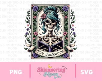 Carta del Tarot del Ratón de Biblioteca SVG PNG, Diseño de Sublimación de Esqueleto Leyendo, Lector Brujo Amante de los Libros Bibliotecario PNG SVG Archivo de Corte, Descargar