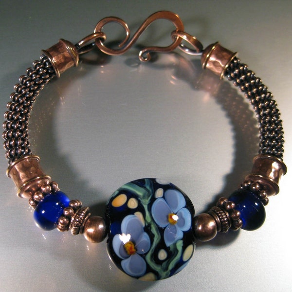 Copper and Lampwork Flower Bangle
