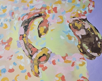 Pintura original de carnero: Arte mural abstracto en acrílico con textura marcada.