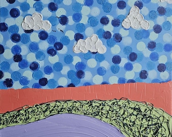 Pintura acrílica de paisaje con técnica de empaste: gran obra de arte abstracto tridimensional para pared.