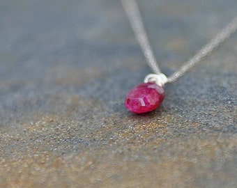 July Birthstone Necklace, Ruby Necklace, Birthstone Jewelry, Ruby Briolette Necklace, Birthday Necklace, Birthstone, July Ruby Birthstone