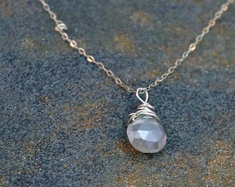June Birthstone Necklace, Grey Moonstone Necklace, Grey Moonstone Briolette Necklace, June Jewelry, Birthstone Jewelry, Birthday Necklace