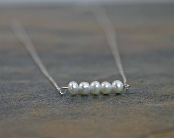 June Birthstone Necklace, Pearl Necklace, Pearl Line Necklace, June Necklace, Birthstone Jewelry, Birthday Necklace, Birthstone
