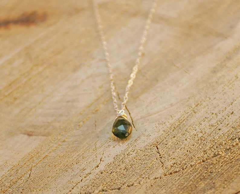 October Birthstone Necklace Green Tourmaline Necklace Green Tourmaline Briolette Necklace October Necklace Birthstone Jewelry Birthday Gift image 1