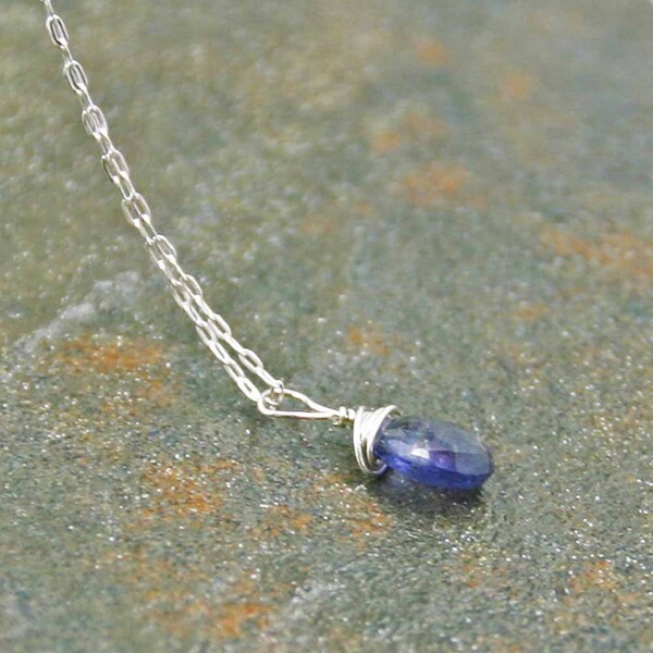 Iolite Briolette Necklace, Gemstone Necklace, Sterling Silver Chain Necklace, Gemstone Briolette Necklace, Under 35