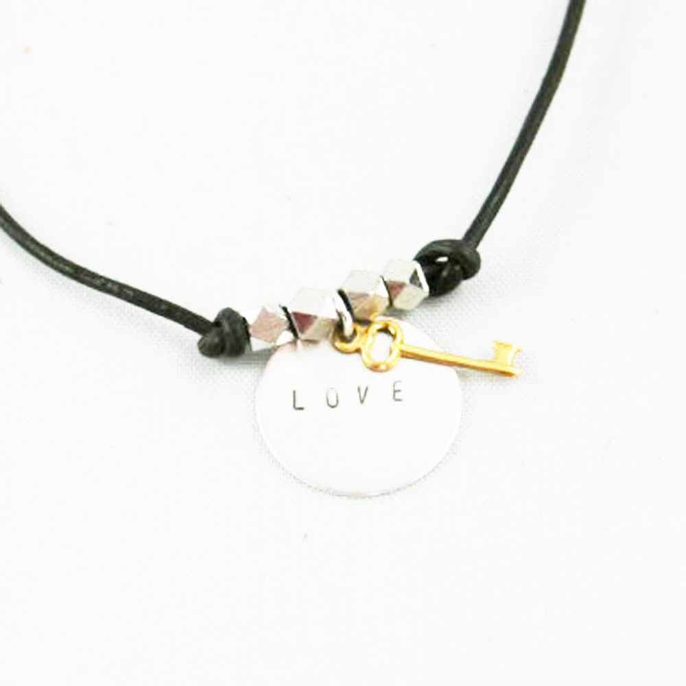 Leather Charm Bracelet Love Dark Brown & Silver Hand Stamped Etsy