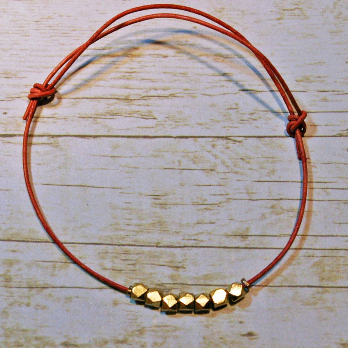 Leather Friendship Bracelets Red Leather Beaded Bracelets Set of Three