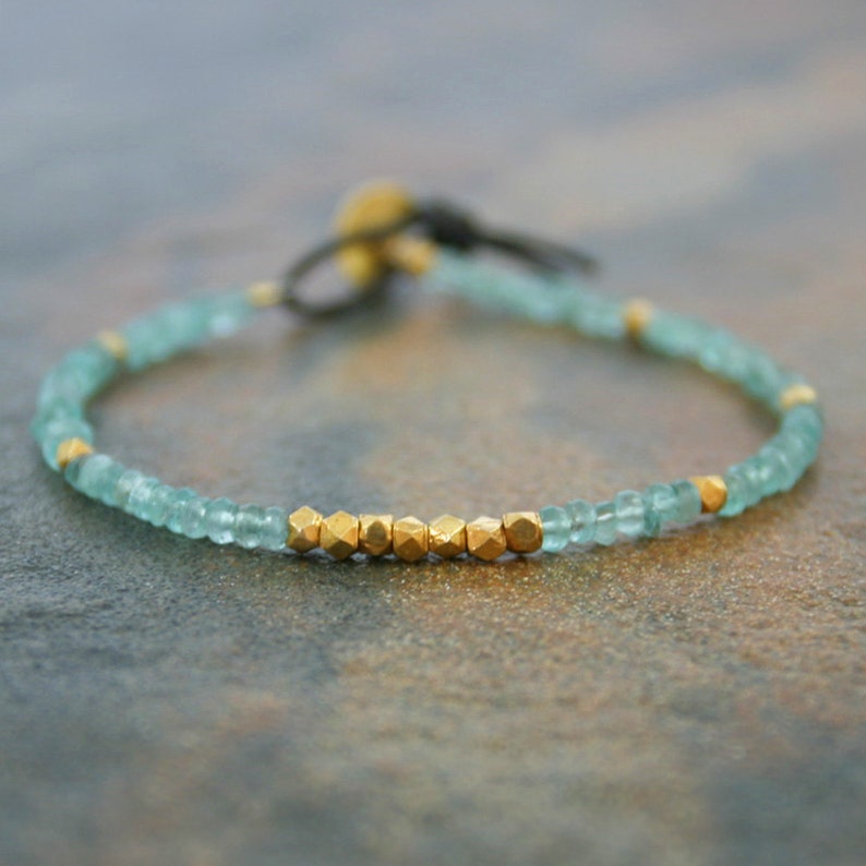 Apatite and Vermeil Bracelet Turquoise and Gold Bracelet Stone Etsy