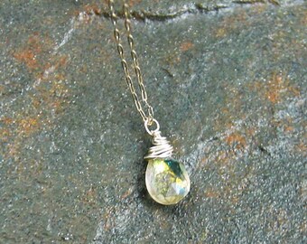 Lemon Quartz Briolette Necklace, Gemstone Necklace, Sterling Silver Chain Necklace, Gemstone Briolette Necklace, Under 30