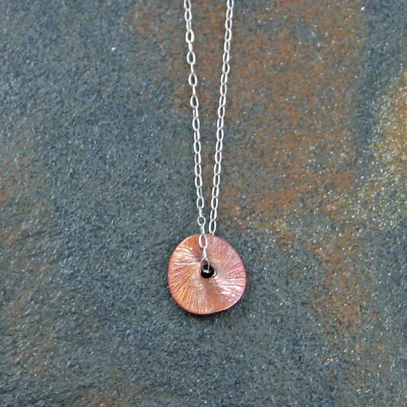 Tiny Copper Disk Necklace Tiny Circle Necklace Everyday Necklace Dainty Necklace Tiny Necklace Modern Necklace Simple Necklace image 1