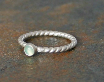 Sterling Twist Aqua Chalcedony Ring, Stackable Stone Ring, Sterling Silver Ring, Dainty Ring, Rope Ring, Twisted Ring