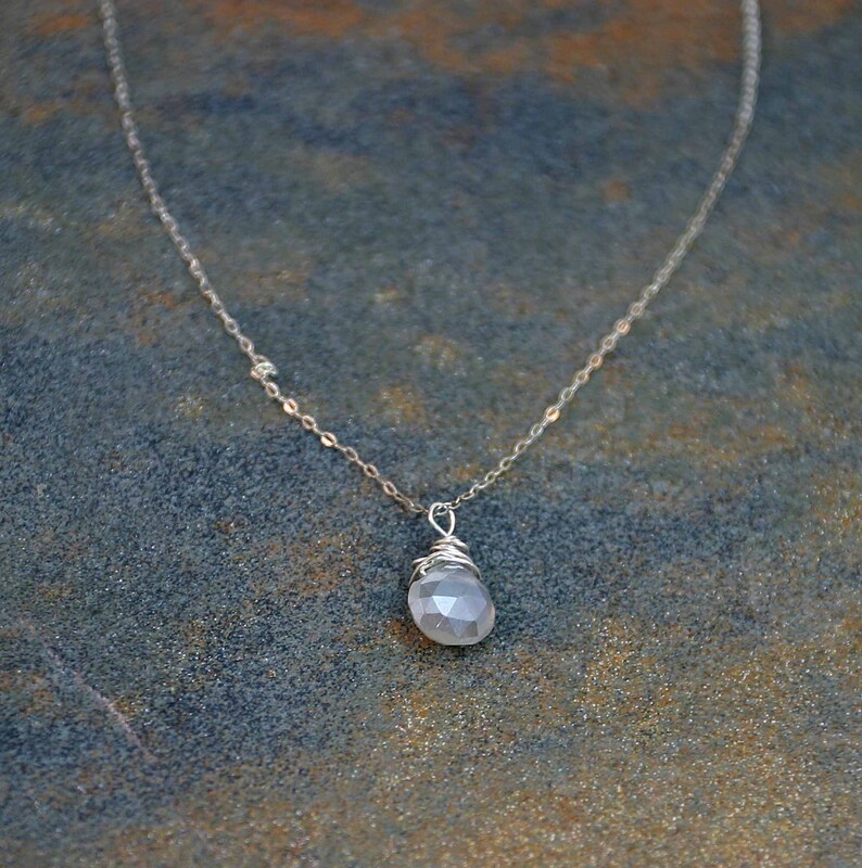 Birthday Necklace Birthstone Jewelry Grey Moonstone Briolette Necklace Grey Moonstone Necklace June Birthstone Necklace June Jewelry