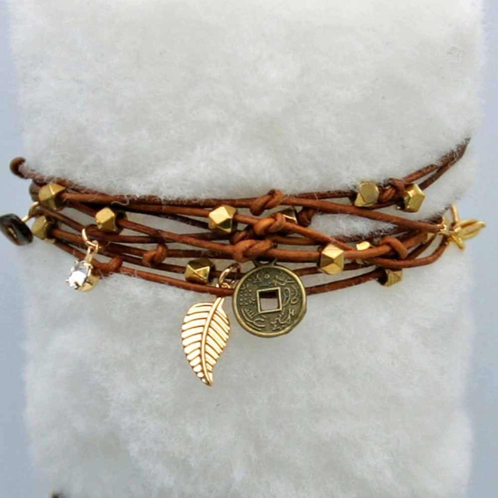 Leather Wrap Bracelet With Charms Tan cameron Ii Beaded Leather Wrap