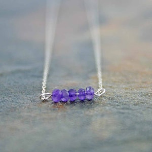February Birthstone Necklace- Genuine Amethyst Dainty Minimalist Line Necklace, Delicate Gemstone Aquarius Zodiac Necklace