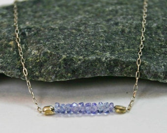 Collar de tanzanita con barra, piedra natal de diciembre. Collar de tanzanita con barra. Joyería delicada para cumpleaños. Collar de tanzanita con línea de diciembre. Regalo de cumpleaños.
