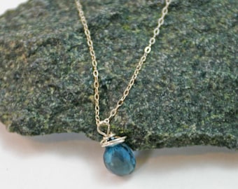 December London Blue Topaz Birthstone Necklace Blue Topaz Briolette Necklace December Necklace Birthstone Jewelry Birthday Gift