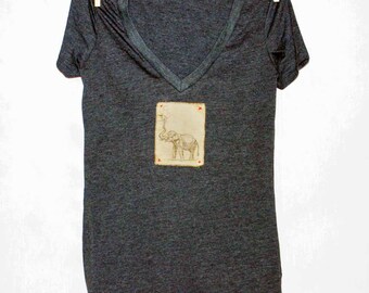 Elephant Women&#39;s Tshirt, Print Tshirt, Vneck Tshirt, Appliqued Tshirt, Balloon Tshirt, Birthday Tshirt, Graphic Tshirt, Vintage Style Tshirt