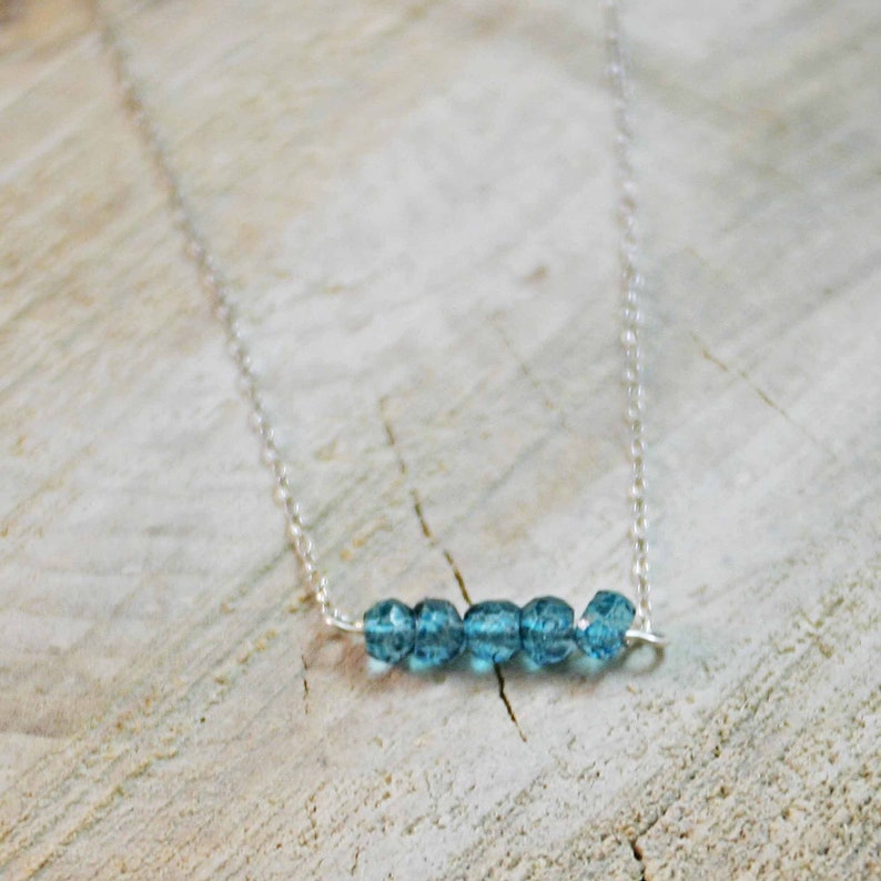 London Blue Topaz December Birthstone Necklace London Blue Topaz Bar Necklace Dainty Birthday Jewelry December Blue Topaz Line Necklace Gift image 4