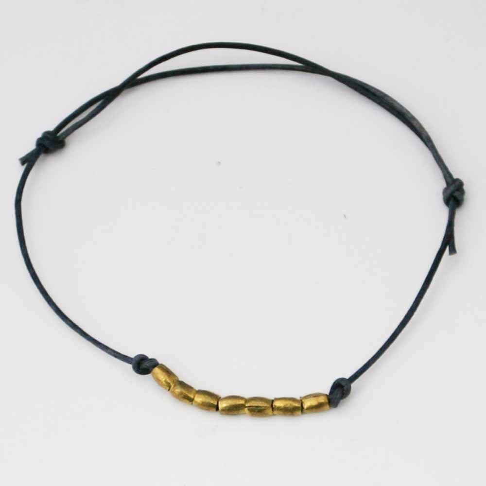 Leather Friendship Beaded Bracelets Indigo Set of 3 Friendship