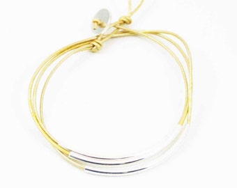 Leather Wrap Bracelet Gold and Silver "Lori" Triple Wrap Leather Bracelet, Beaded Leather Wrap Bracelet