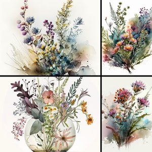 Watercolor Wild Flowers floral bouquets flowers clipart, transparent PNG, Commercial Use