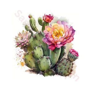 Watercolors Cactus Clipart printable decoration home decor digital download transparent PNG Commercial use