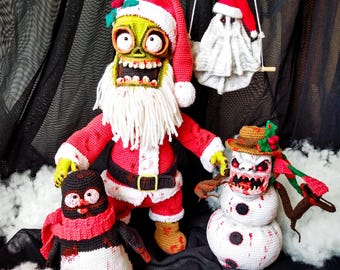 Gothic Christmas Crochet Patterns - Santa, Snowman, Ghost, Penguin (PDF Pattern Set in English)