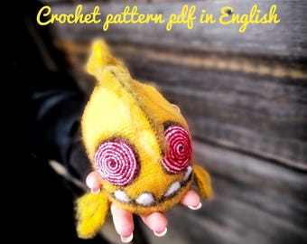 Crochet pattern pdf in English. Zombie fish with a polymer pellets inside. Emotional support pinch toy