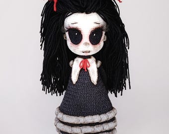 Amigurumi goth Agatha doll. Crochet pattern pdf in English. Halloween Dark ghost doll tutorial