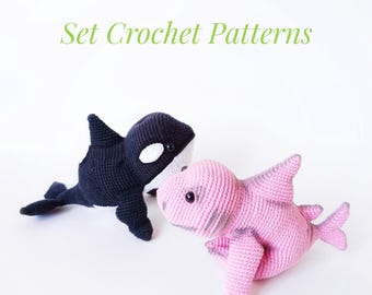 Amigurumi Crochet Pattern Set: Orca and Shark Plush (PDF in English)