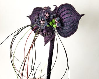Amigurumi Black Bat Flower (tacca chantrieri). Crochet pattern pdf in English.
