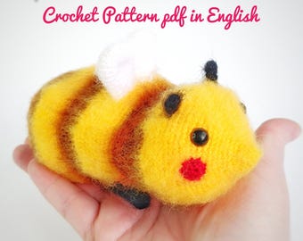 Crochet pattern PDF in English Fluffy Bee toy with a sensory polymer pellets inside