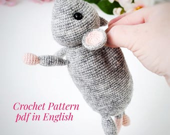 Crochet pattern PDF in English Rat toy amigurumi with a Polymers pellets inside. Emotional support Pinch toy