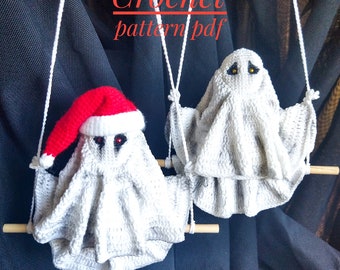 Crochet Ghost on Swing Pattern: Halloween Christmas Ornament (PDF in English)